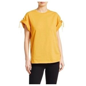 3.1 Phillip Lim Tie Sleeve Short Sleeve Knit Top Gold Yellow Size Large